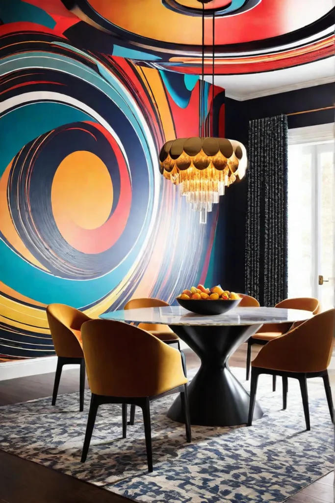 Energetic and artistic dining room with abstract design