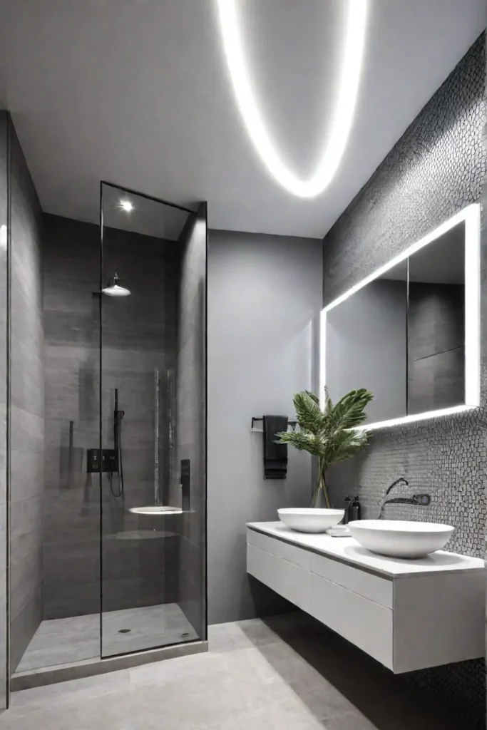 Energyefficient LED lighting illuminates a minimalist bathroom with a focus on sustainability