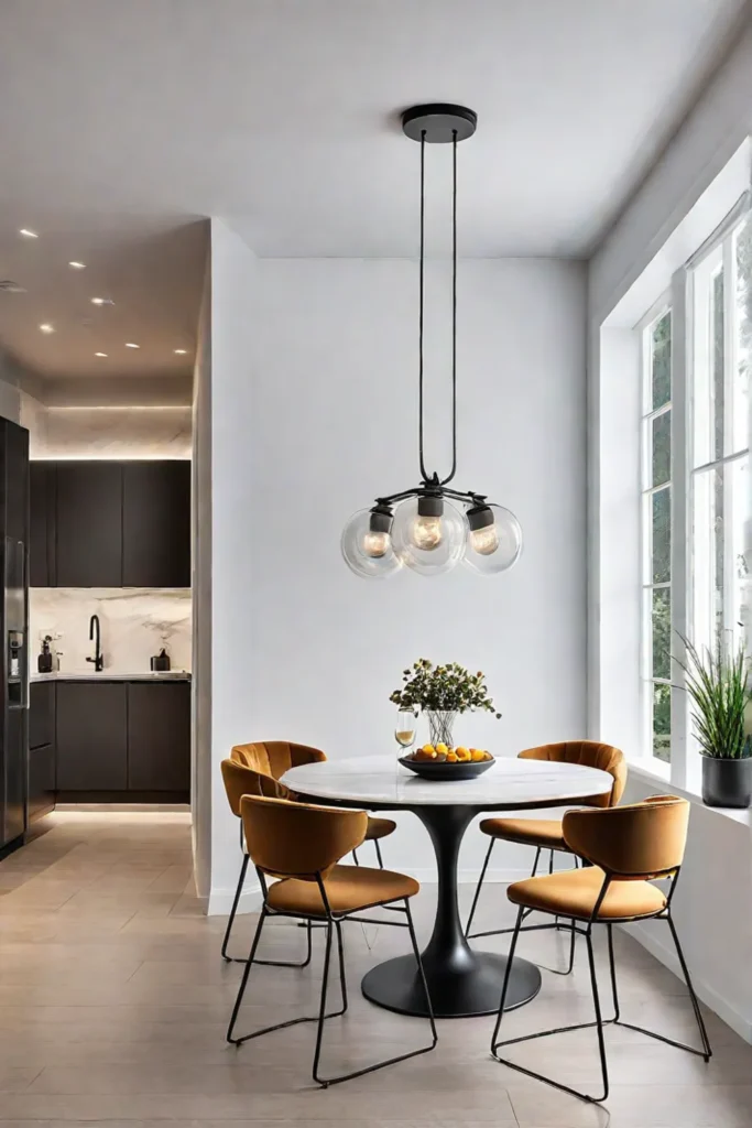 Energyefficient lighting creates a warm and inviting atmosphere in a kitchen dining area