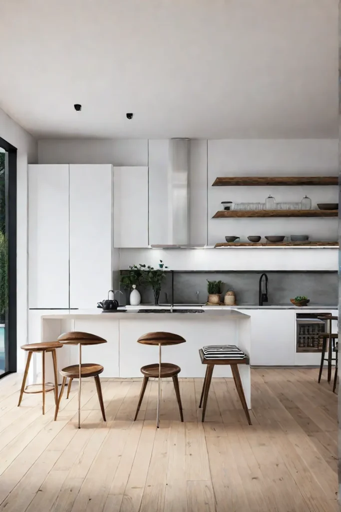 Enhancing height in a minimalist small kitchen with artwork