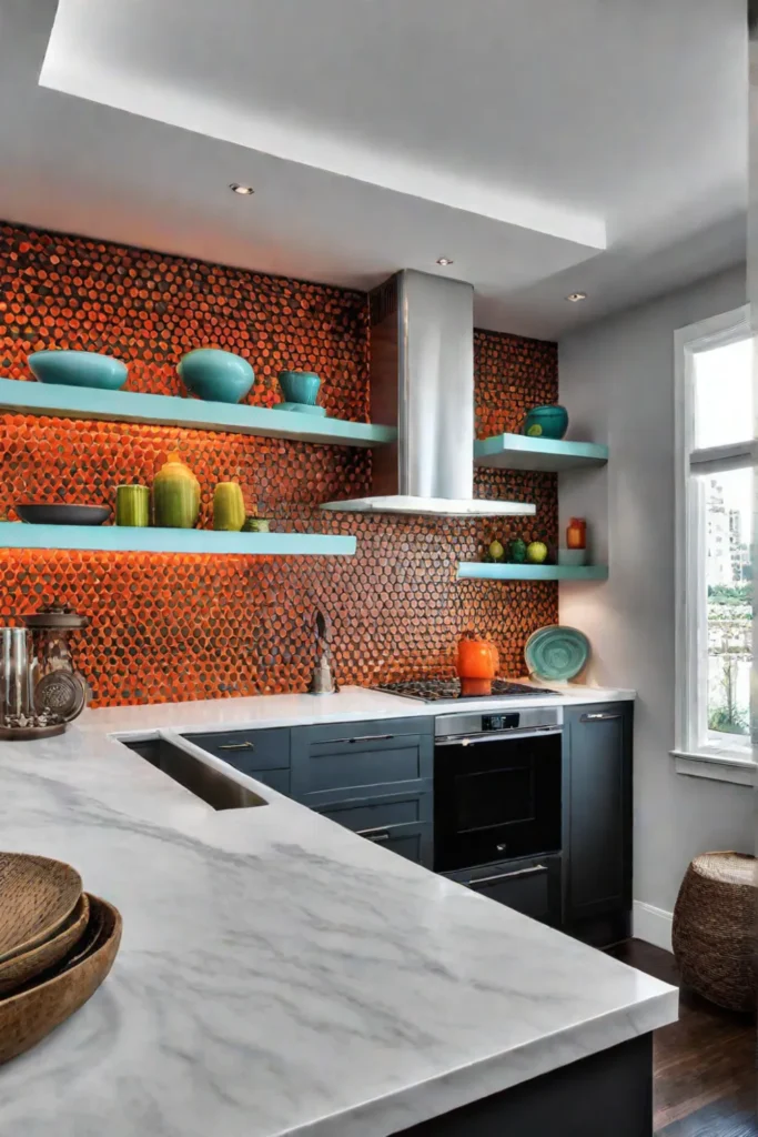 Enhancing height in a small kitchen with colorful decor and artwork