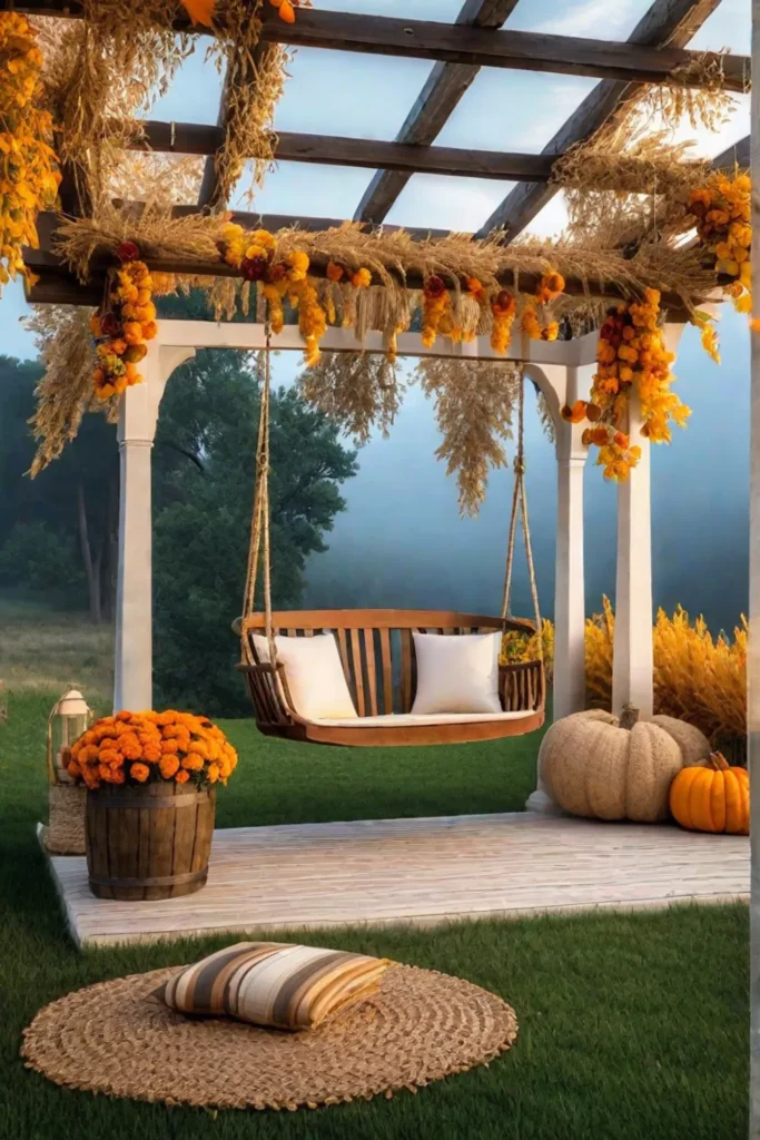 Fall porch with hay bales and pumpkins