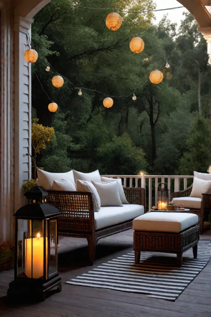 Fall porch with string lights