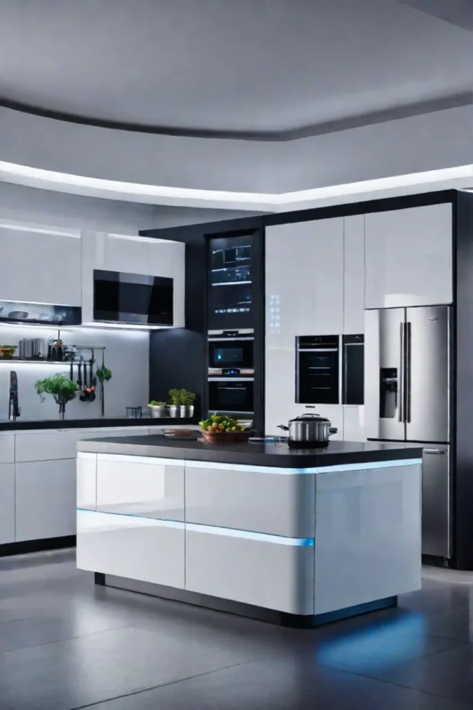 Futuristic kitchen with AIpowered appliances