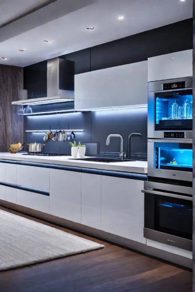 Futuristic kitchen with colorchanging LED panels
