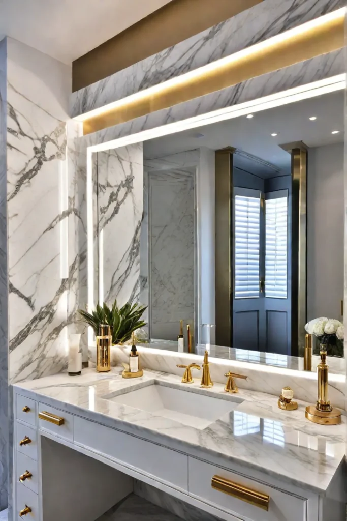 Glamorous bathroom vanity with bright and even lighting