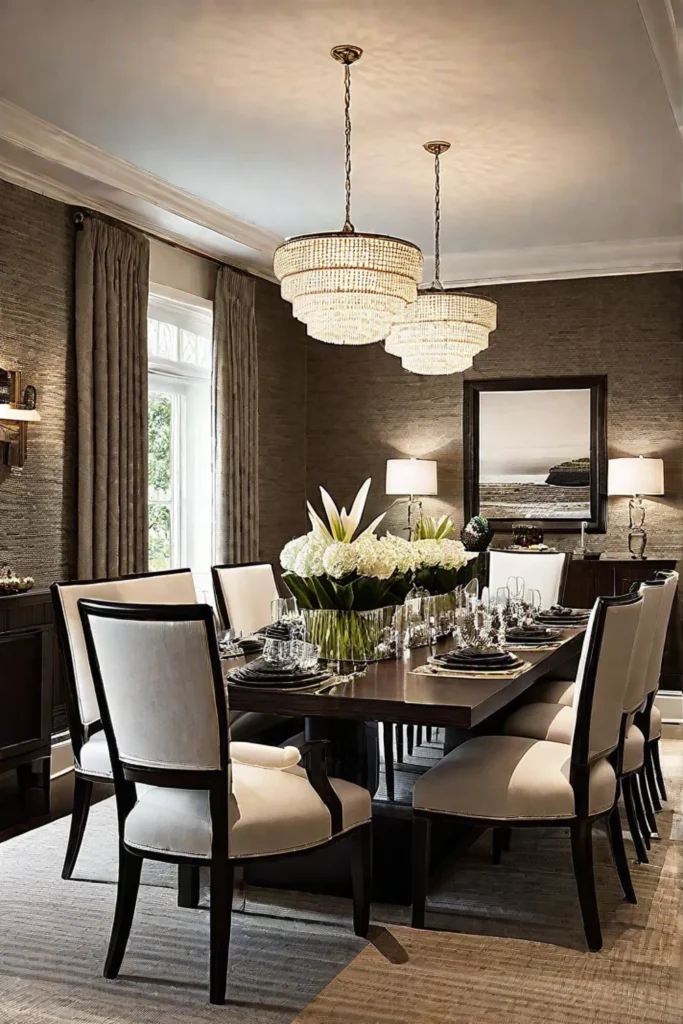 Harmonious blend of rough and smooth textures in dining room design