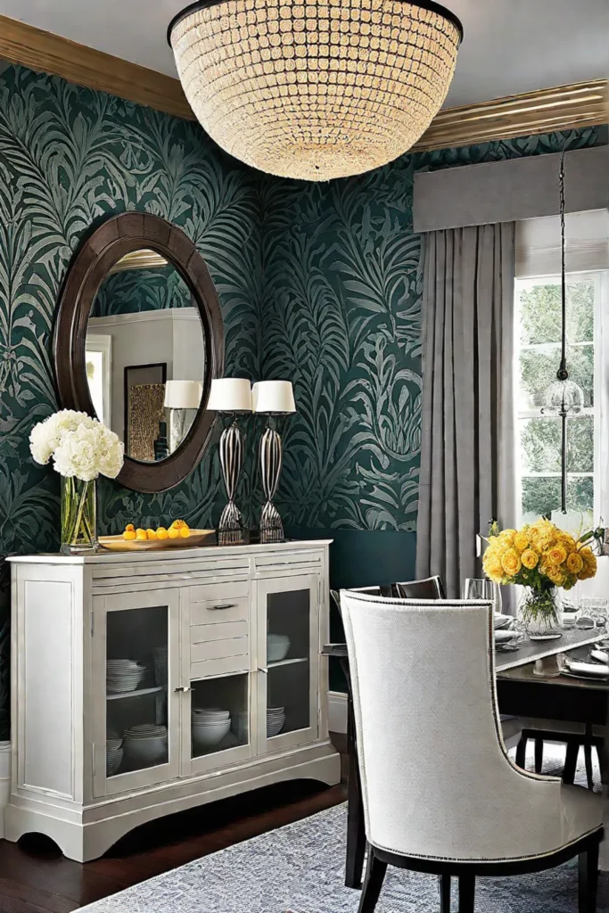 Harmonious dining room with balanced wallpaper design