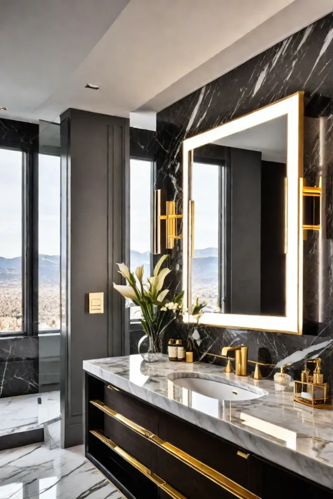 Hollywoodstyle LED mirror in a luxurious bathroom