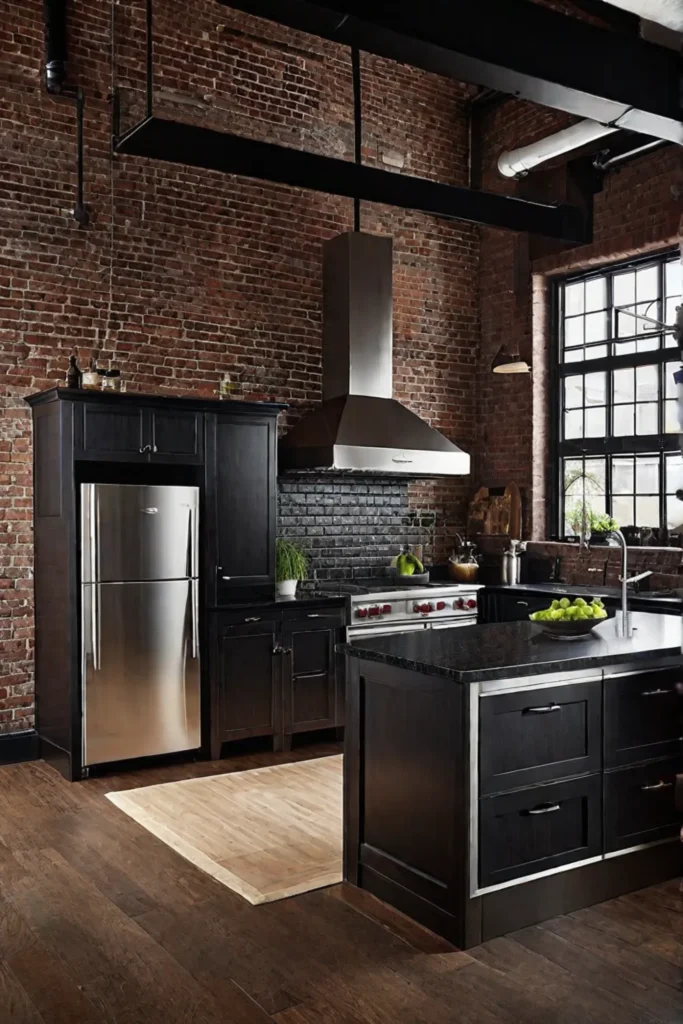 Industrial kitchen with vintagestyle appliances and exposed brick