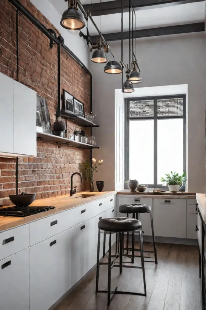 Industrialchic kitchen with extended brick and metallic accents