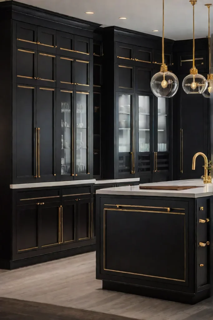 Kitchen cabinet details with brass hardware