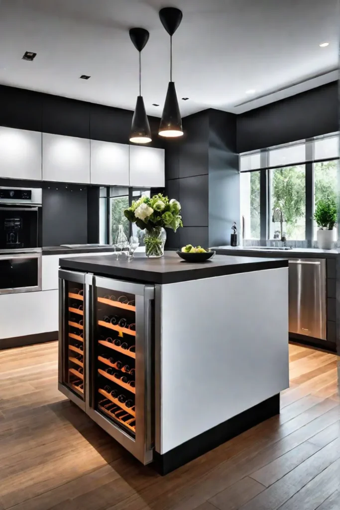 Kitchen island with integrated wine fridge
