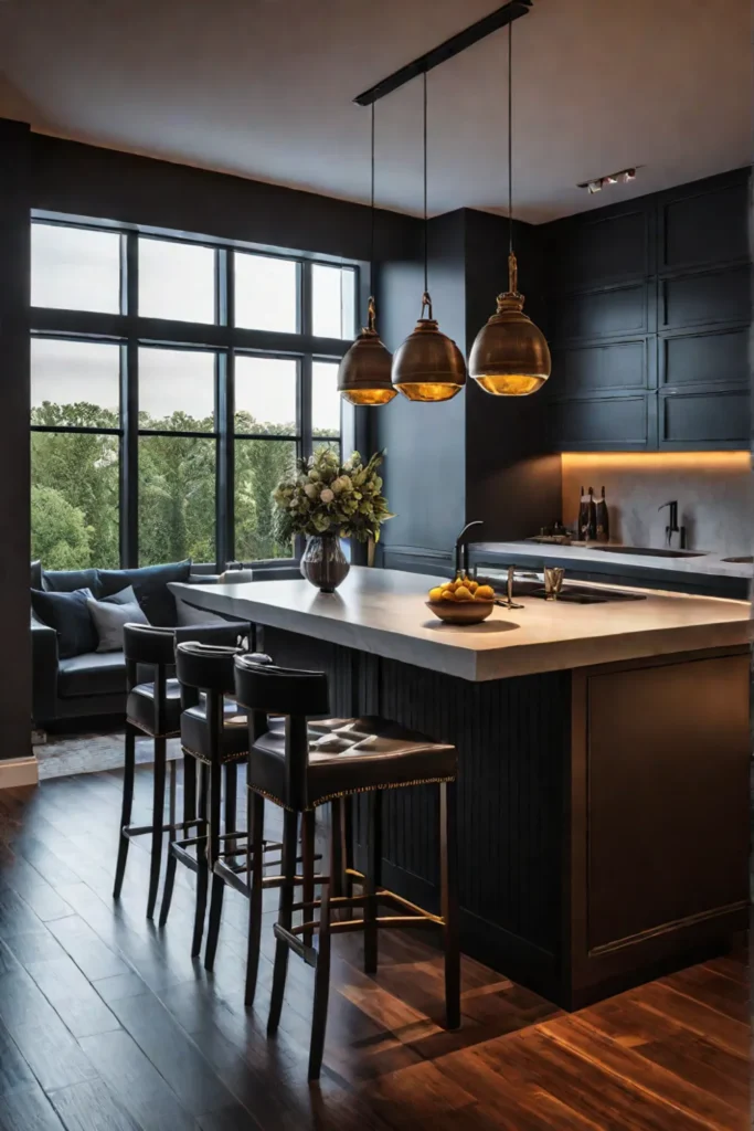 Kitchen island with pendant lighting for a welcoming dining atmosphere