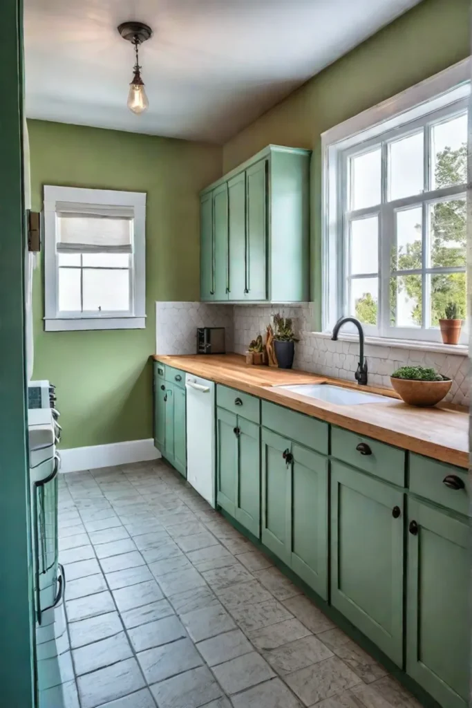 Kitchen renovation with sage green cabinets