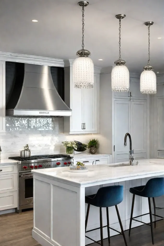 Kitchen with mix of classic and modern lighting elements