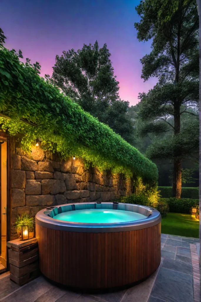 Luxurious hot tub surrounded by greenery