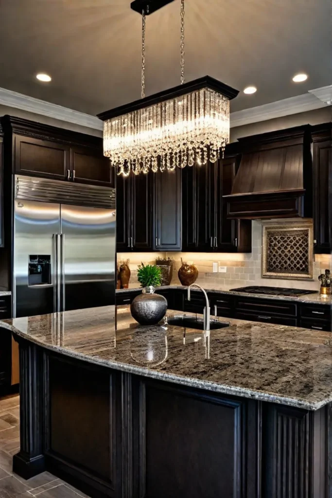 Luxurious kitchen with a statement chandelier