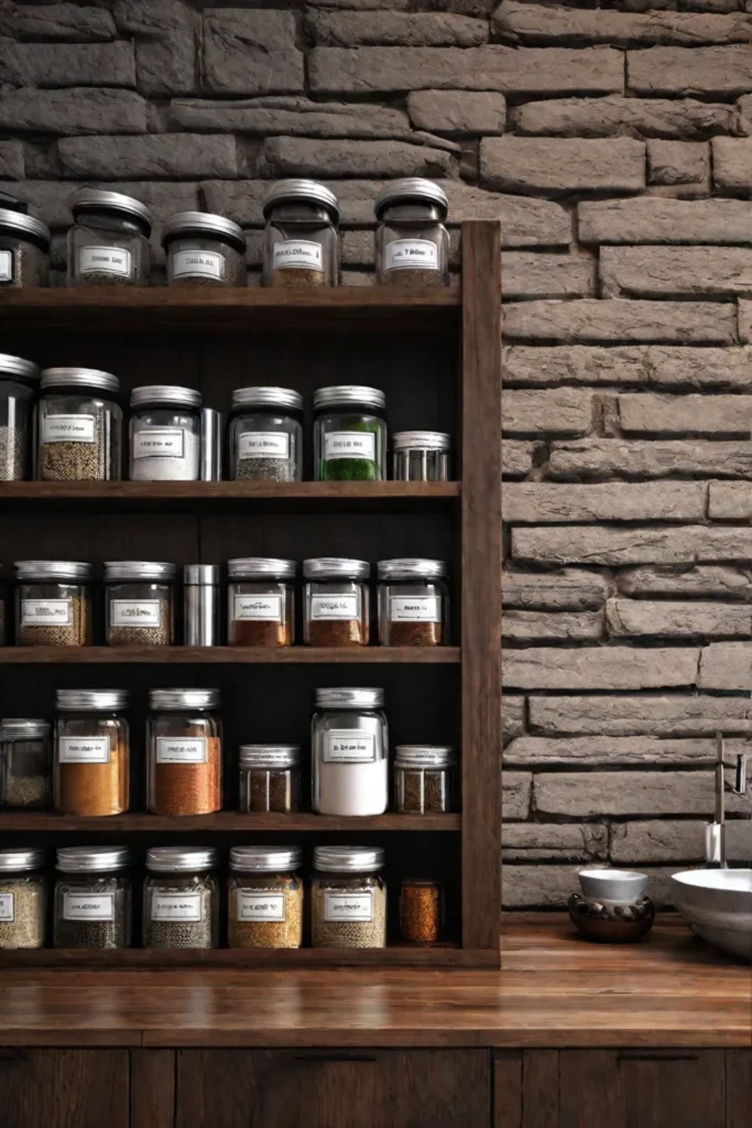 Matching spice jars organized kitchen
