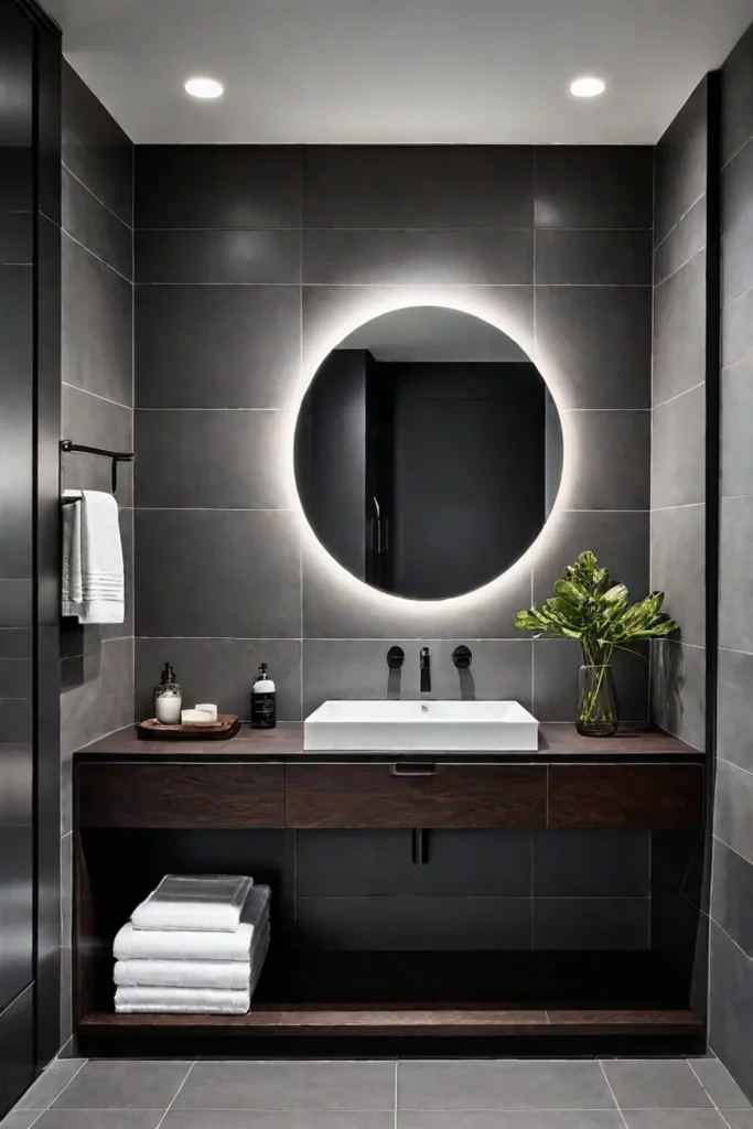 Minimalist bathroom design with white and grey color scheme