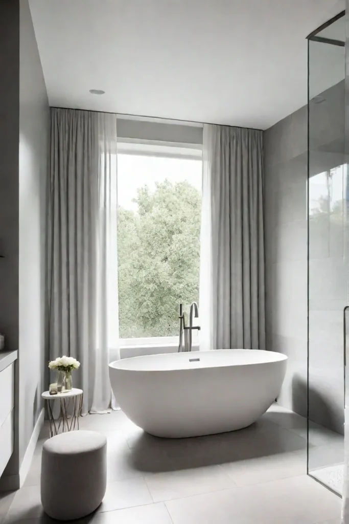 Minimalist bathroom with freestanding tub and white and gray color scheme