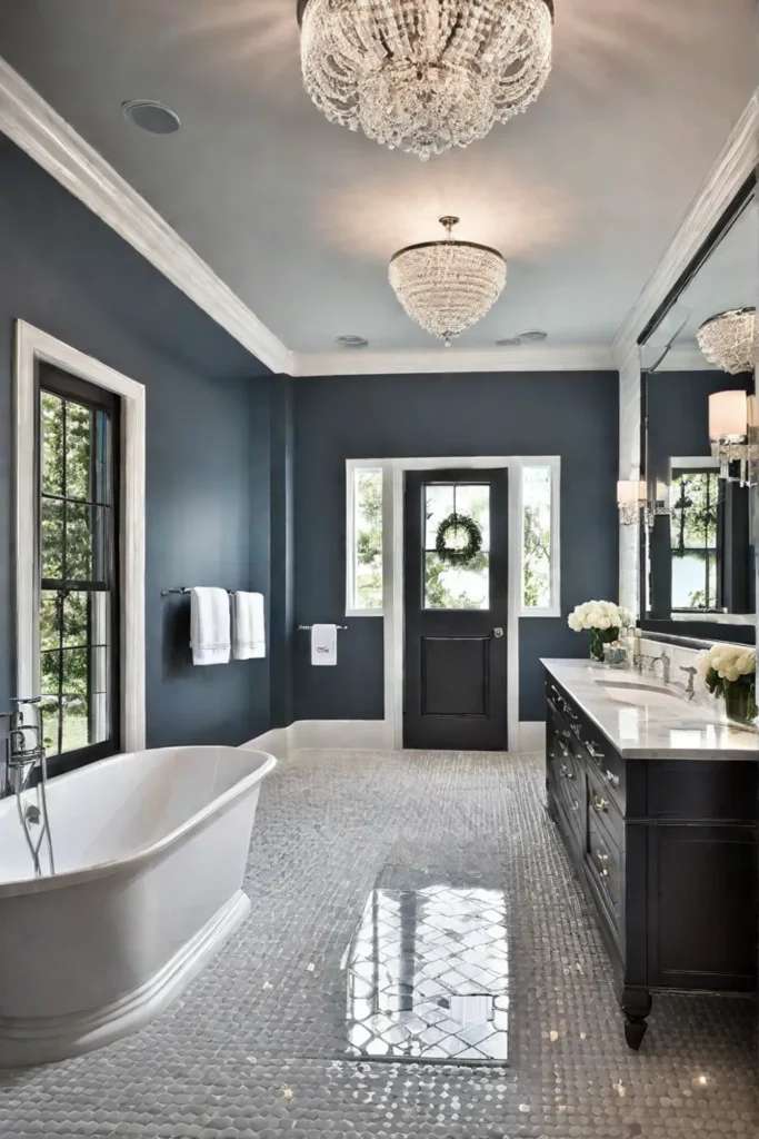 Mix of traditional and modern lighting in a stylish bathroom