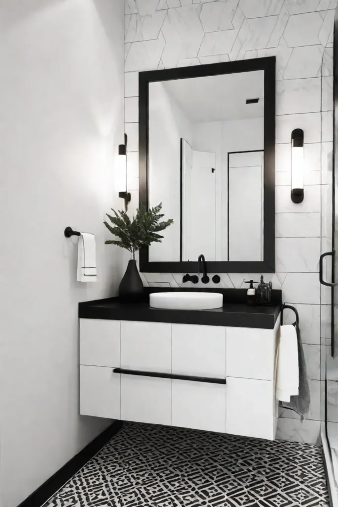 Modern bathroom with black and white accents