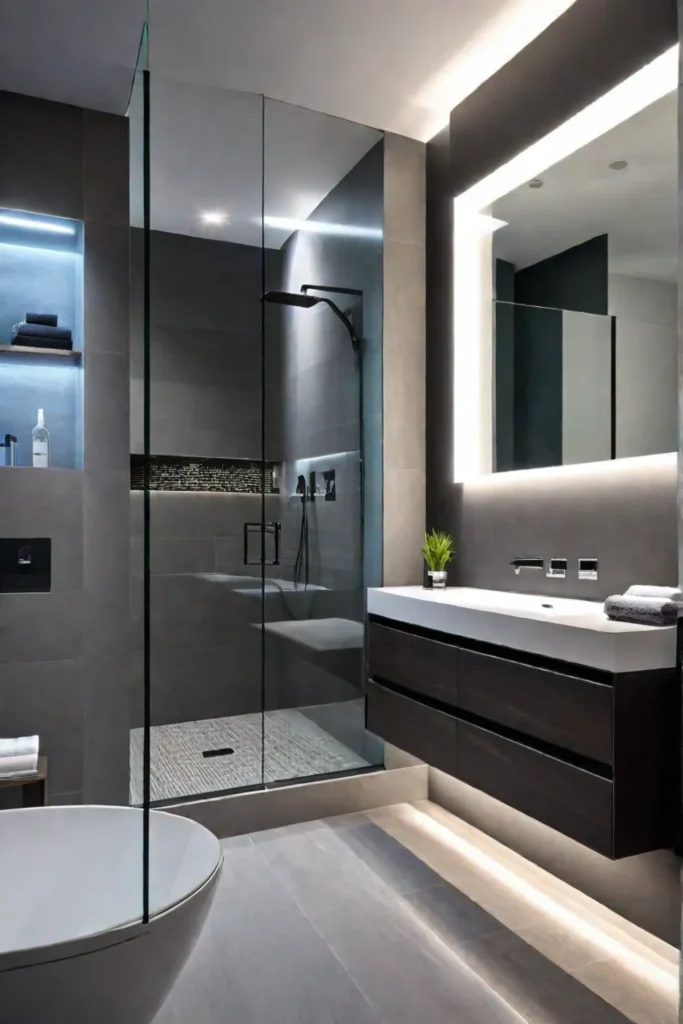 Modern bathroom with minimalist lighting and floating vanity