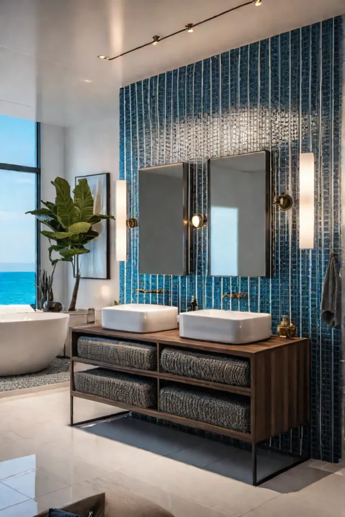 Modern coastal bathroom geometric patterns