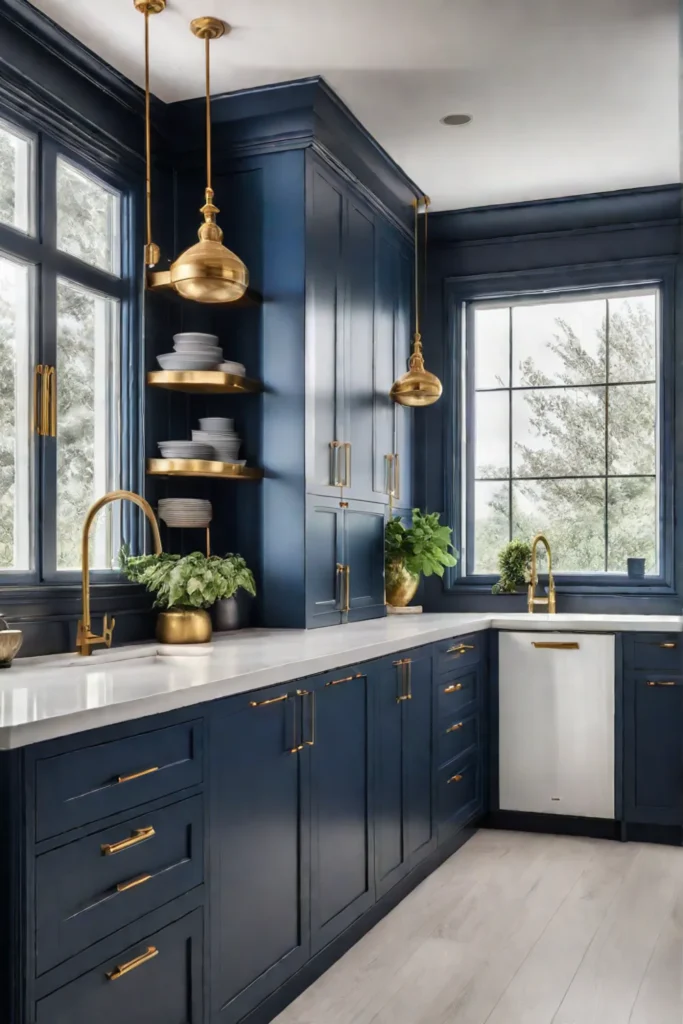 Modern kitchen design navy blue cabinets