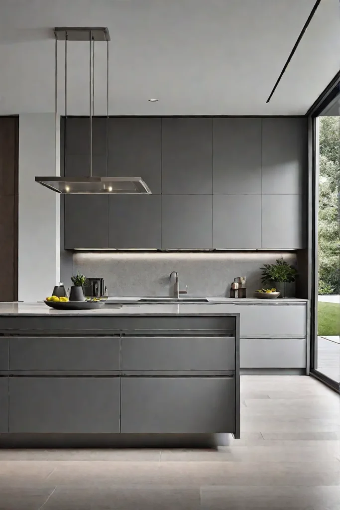 Modern kitchen handleless cabinets integrated appliances