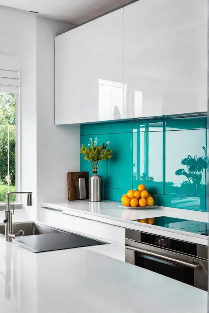 Modern kitchen turquoise backsplash