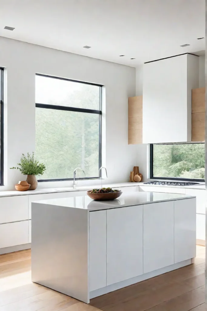 Modern kitchen white cabinets wood accents spacious