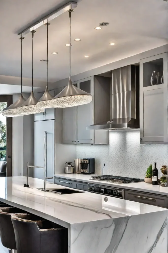 Modern kitchen with LED lighting and pendant lights