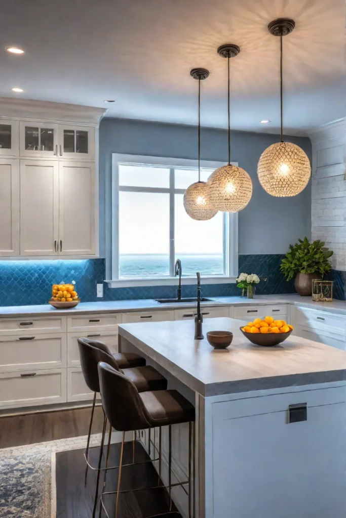 Modern kitchen with a mix of stylish and functional lighting fixtures