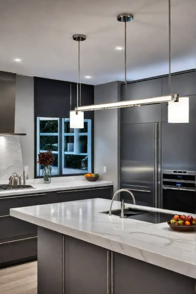 Modern kitchen with energyefficient LED lighting and Energy Star appliances