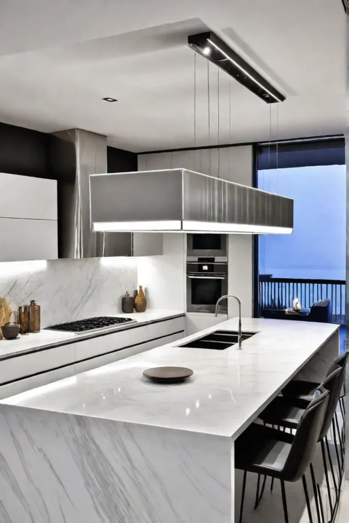 Modern kitchen with flatpanel cabinets and waterfall island