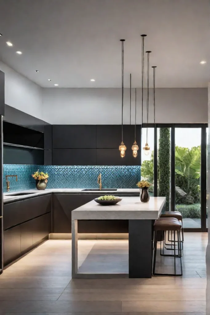 Modern kitchen with layered lighting featuring task and ambient illumination