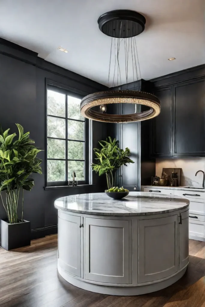 Modern kitchen with pendant lights over island