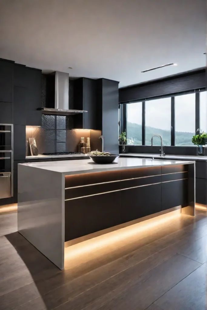 Modern kitchen with recessed lighting and undercabinet LEDs