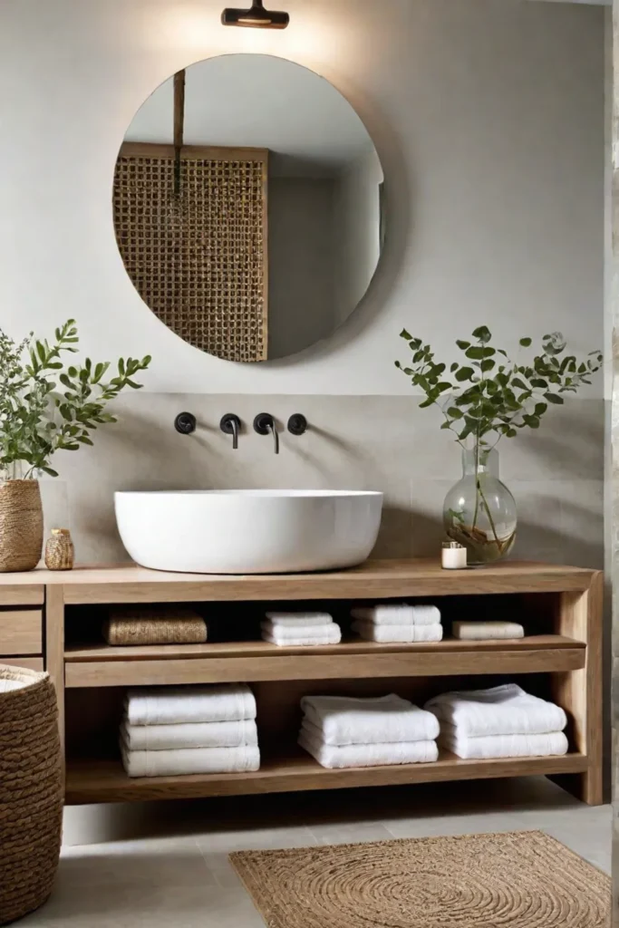 Neutral tones and natural materials create a serene bathroom atmosphere