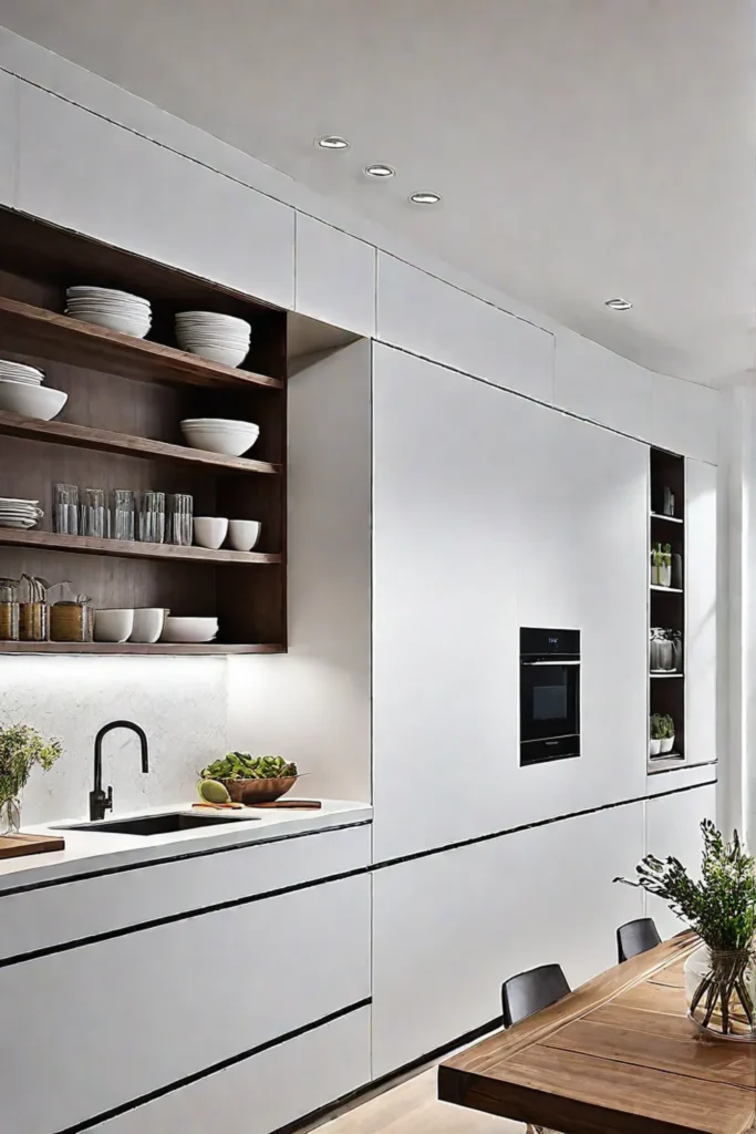Open shelves upper cabinets modern kitchen