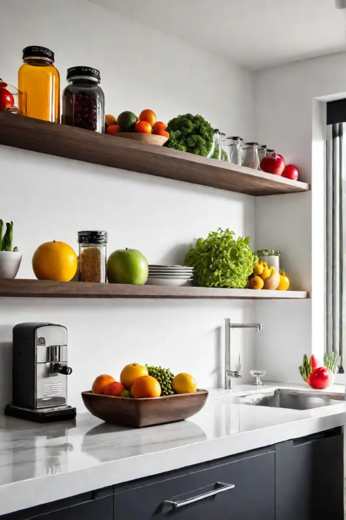 Open shelving in a minimalist kitchen