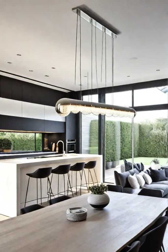 Openplan kitchen with cohesive lighting design