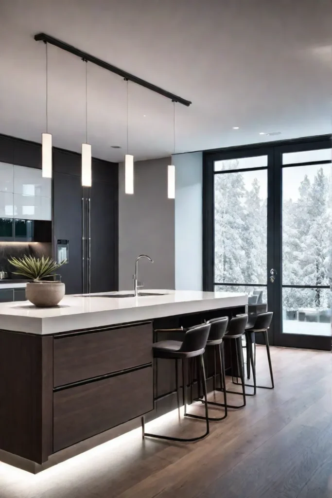 Openplan kitchen with natural light and motionactivated LED lighting