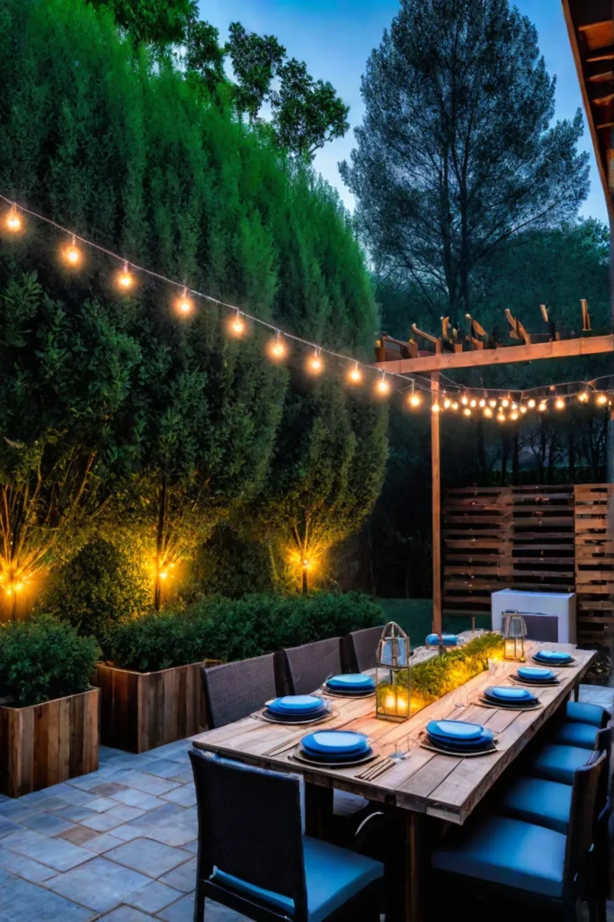 Outdoor dining area with pallet furniture