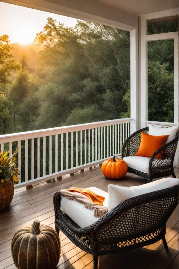 Peaceful autumn porch at sunset