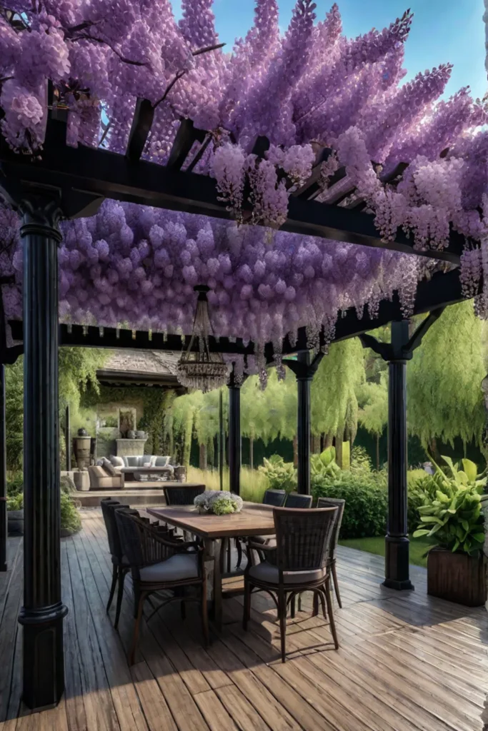 Pergola with wisteria for outdoor dining