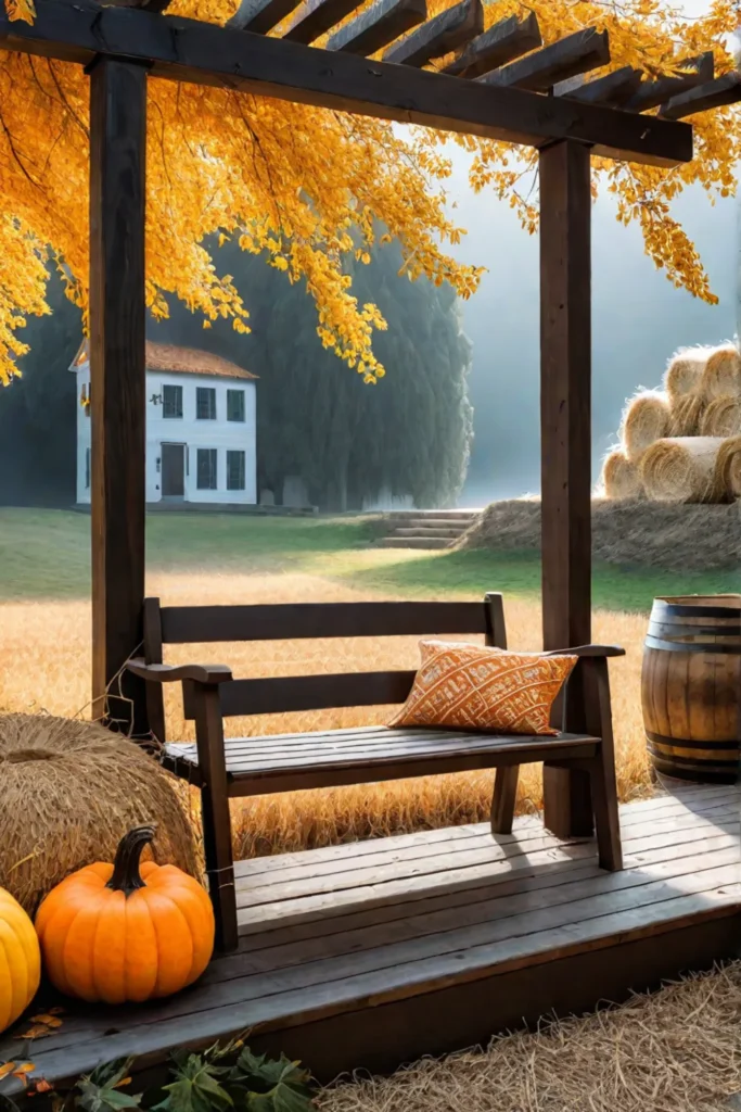 Rustic autumn porch swing