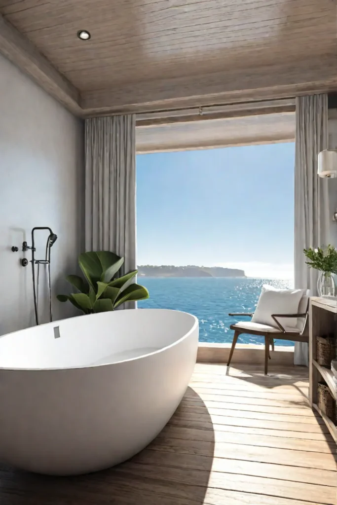 Serene bathroom with natural textures and nautical accents